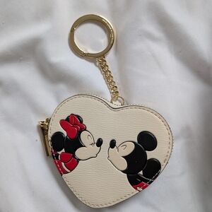Kate Spade Cream Heart-Shaped Keychain with Mickey and Minnie